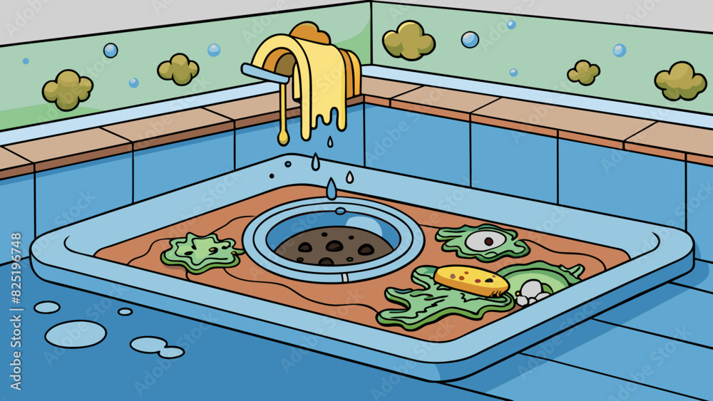 Aufkleber a clogged drain water was pooling in the sink because the drain was clogged. the water was murky and
