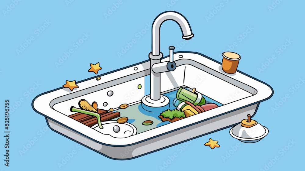 Poster a clogged sink the sink is made of white porcelain and has a silver faucet and drain. water quickly 