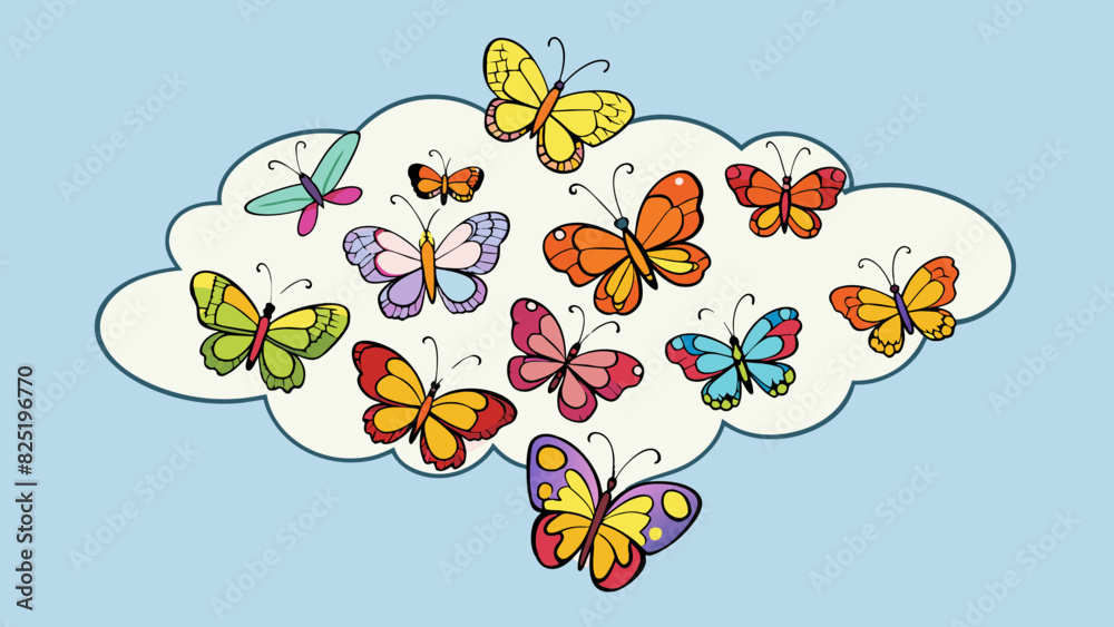 Poster a cloud of colorful butterflies flying around representing the fleeting and sometimes elusive nature