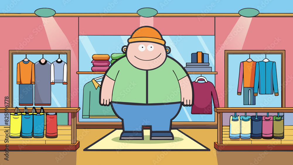 Poster A clothing store showcasing a wide range of sizes from to plus catering to customers of all body types and shapes.. Cartoon Vector.