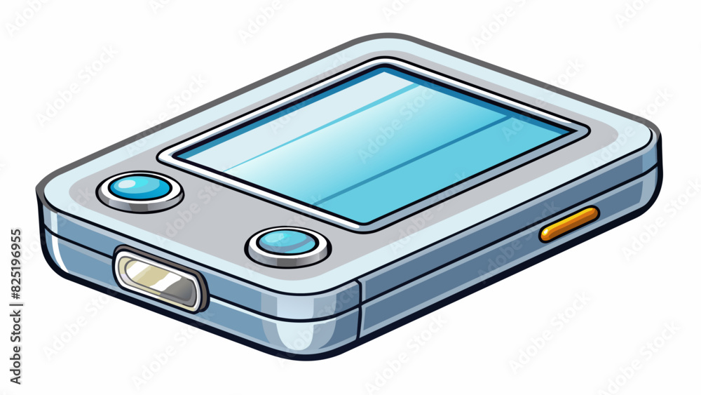 Poster A compact lightweight device with a shiny silver casing. When od it reveals a bright screen that can be controlled by tapping or swiping with your. Cartoon Vector.