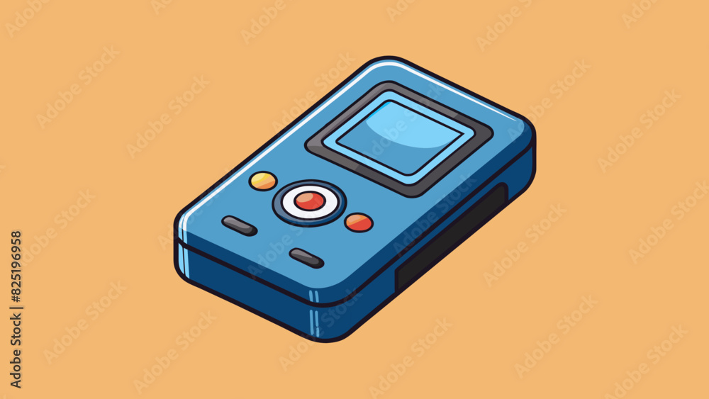 Aufkleber A compact portable mp3 player sleek and black with a small screen and evenly spaced buttons for easy music selection.. Cartoon Vector.
