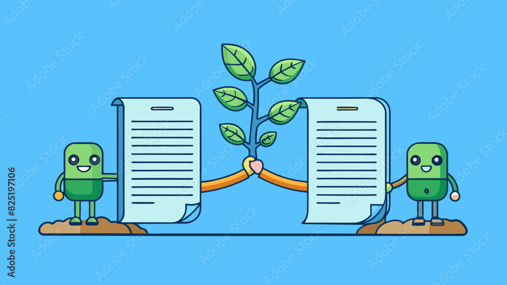 Poster A contract is like a contract binding two parties much like a vine that connects two trees. The strength and durability of the vine mirror the. Cartoon Vector.