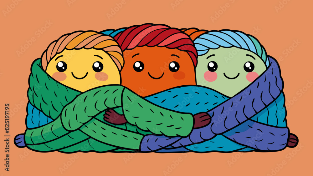 Poster a cozy blanket with a variety of colorful threads woven together representing a diverse group of fri