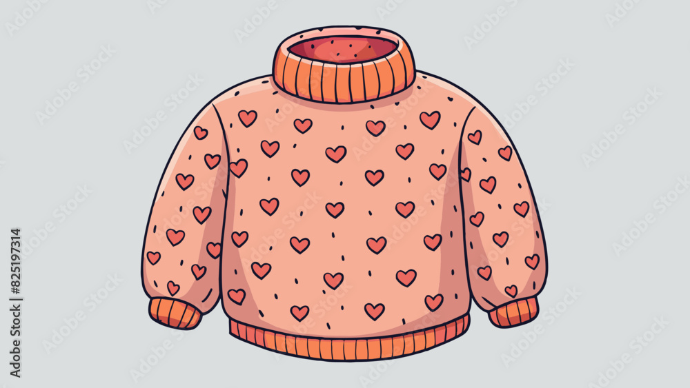 Poster A cozy oversized sweater with a knit pattern resembling endless rows of tiny hearts wrapped in warmth and comfort.. Cartoon Vector.