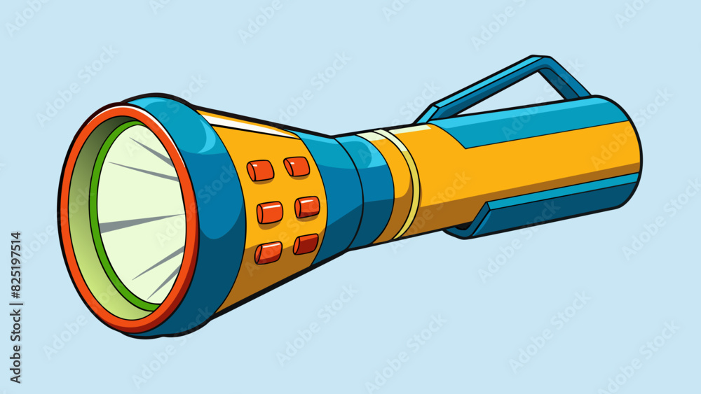Aufkleber A cylindrical object with a long flexible cord attached to one end. It emits light and is used for illuminating dark spaces. The exterior has a smooth. Cartoon Vector.