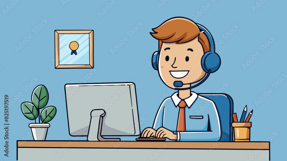 Poster A customer service representative answers your call with a professional and courteous tone listening patiently to your issue and offering a prompt and. Cartoon Vector.