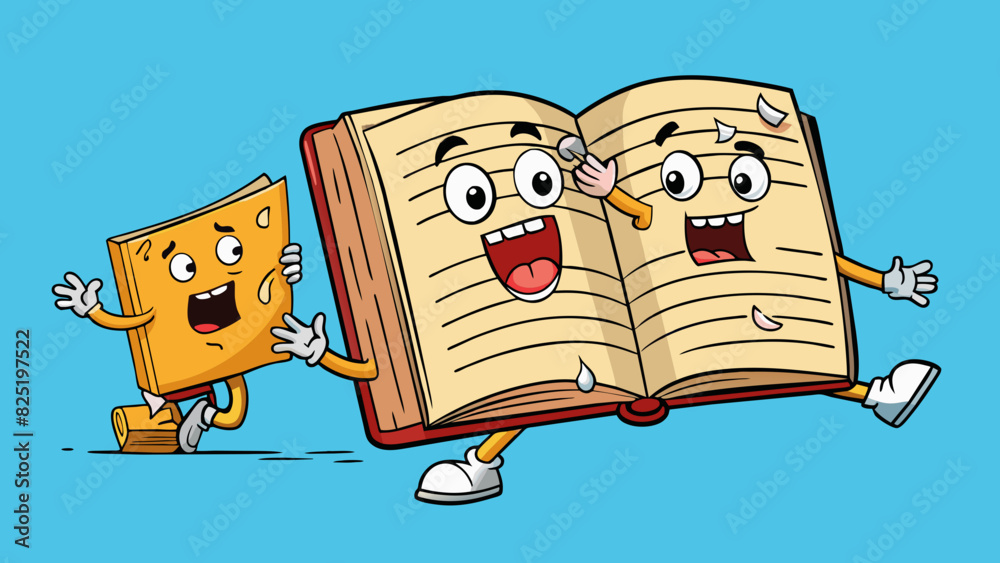 Poster A daft book with pages tered and out of order making it nearly impossible to follow the storyline or make any sense of the plot.. Cartoon Vector.