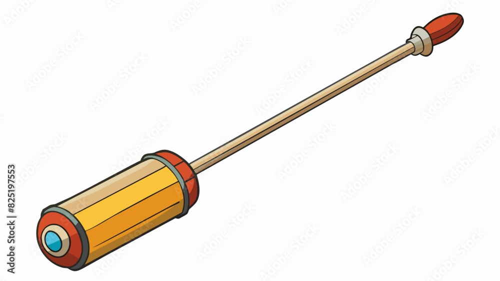 Poster A cylindrical object with a long handle a metal tip at the end and bristles used for brushing or cleaning.. Cartoon Vector.
