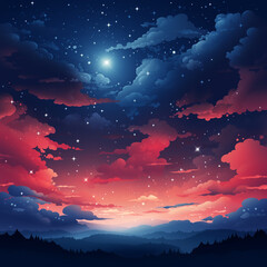 night sky with stars and clouds over a mountain landscape