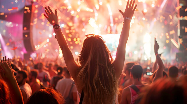 Bright images of spectators reacting to performances at the MTV VMA,