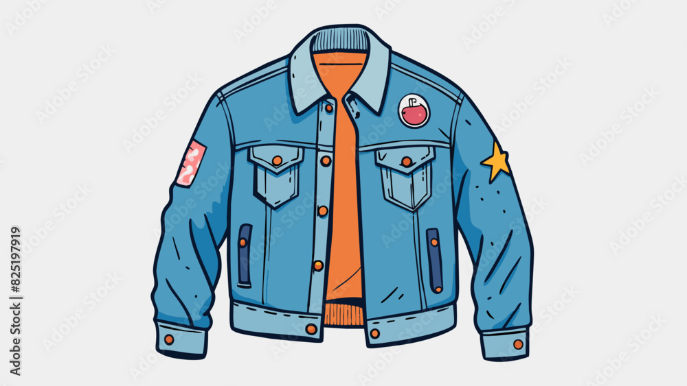 Aufkleber A faded denim jacket adorned with patches and pins collected over the years serving as a visual reminder of personal style and individuality.. Cartoon Vector.
