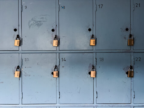 School lockers with padlocks