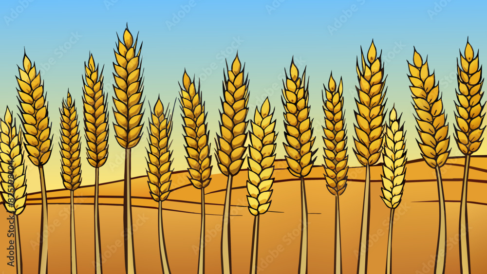 Poster a field of tall golden wheat ready for harvest rustling softly in the wind. each stalk stands tall a