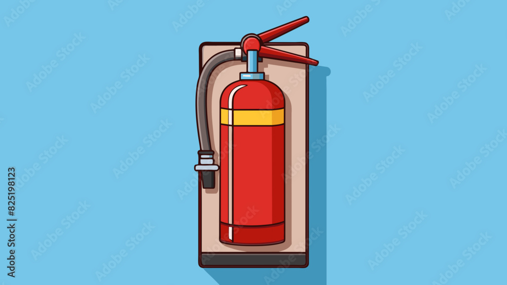 Poster a fire extinguisher mounted on the wall easily accessible in case of emergencies. its presence repre