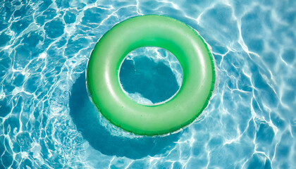 grüner Schwimmring im hell blauen wasser 