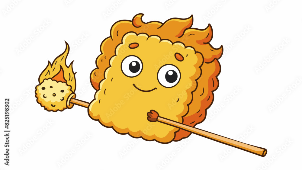 Poster A fluffy golden brown marshmallow skewered on a stick and gently roasted over an open fire until its perfectly toasted and oozing with gooey goodness.. Cartoon Vector.