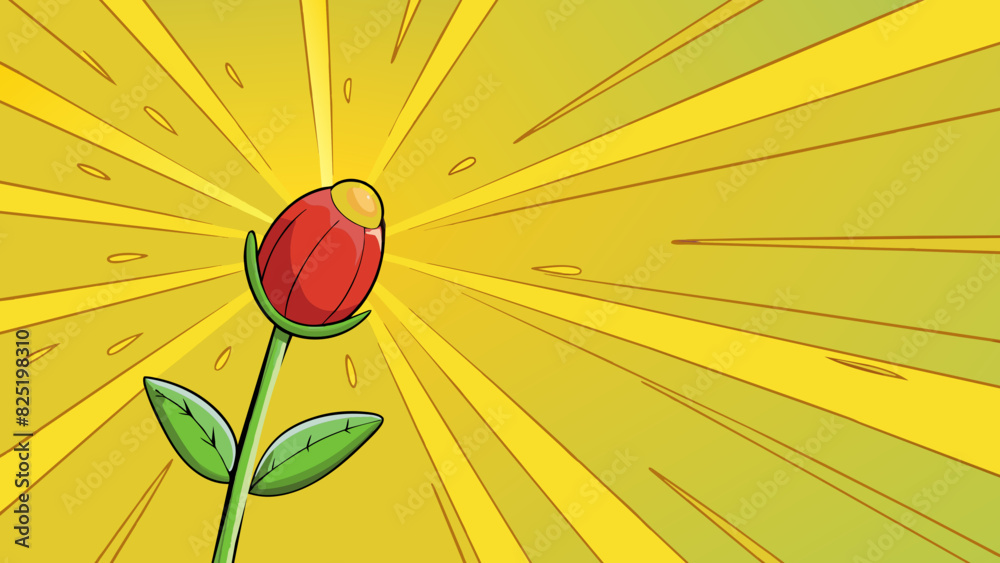 Poster a flower bud slowly unfurls as the first rays of sunlight pull it towards the sky.. cartoon vector.