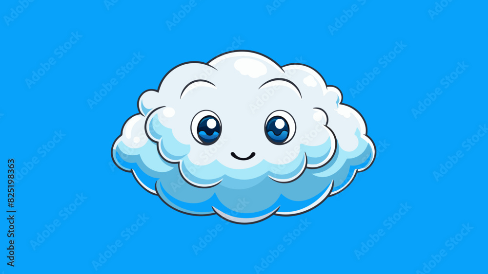 Sticker a fluffy white cloud floating gently in the bright blue sky. it has a wispy cottonlike texture and c