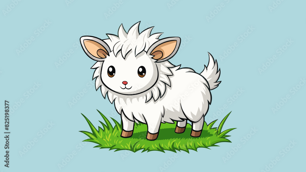 Poster A fluffy white mammal with long pointy ears and a small twitching nose. It has a bushy tail and loves to hop around in grassy fields.. Cartoon Vector.