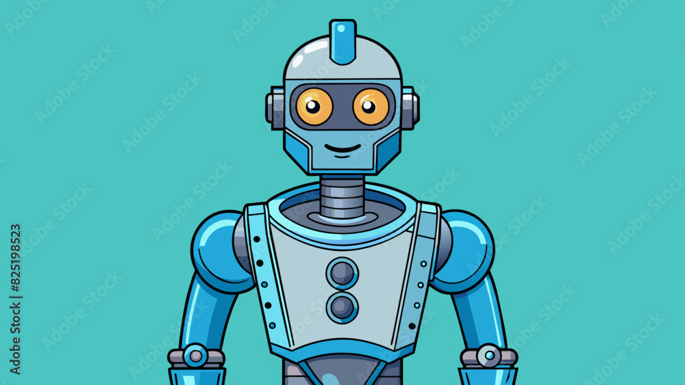Poster a futuristic robot with a metal body and advanced artificial intelligence capabilities. it can perfo