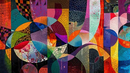 Expressive sweeps of color forming an abstract mosaic of intricate patterns and shapes