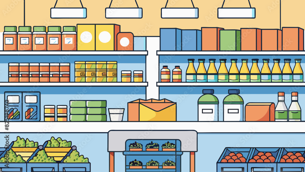 Poster a grocery store with fully stocked shelves organized displays and wellmanaged inventory levels refle