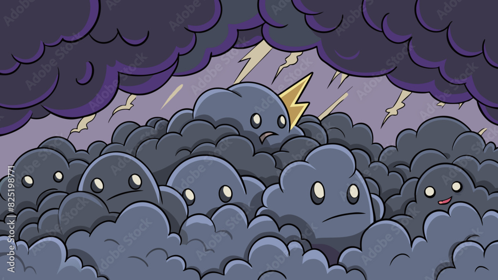 Poster a group of dark clouds looming in the distance a sign that a storm will soon roll in. the clouds are