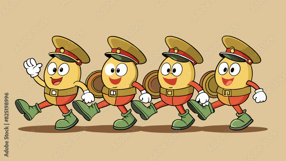 Poster a group of soldiers marching in perfect unison their boots hitting the ground with a rhythmic thud a