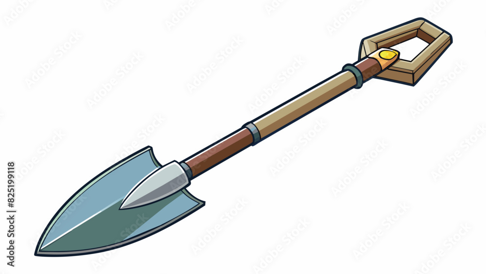 Poster A heavy metal tool with a long handle and a sharp pointed end used for digging in the garden.. Cartoon Vector.