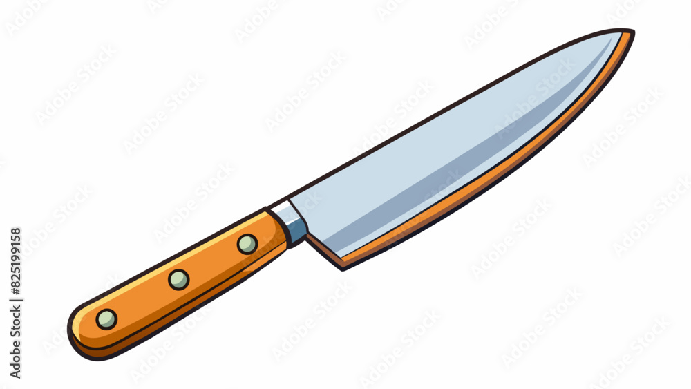Poster A highquality chefs knife with a sharp and precise blade comfortable grip and wellbalanced weight for effortless ting and chopping in the kitchen.. Cartoon Vector.
