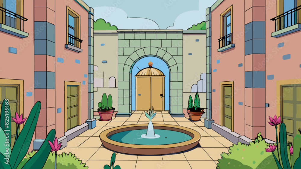 Poster a hidden courtyard garden in the heart of the city accessible only through a secret door in an old b