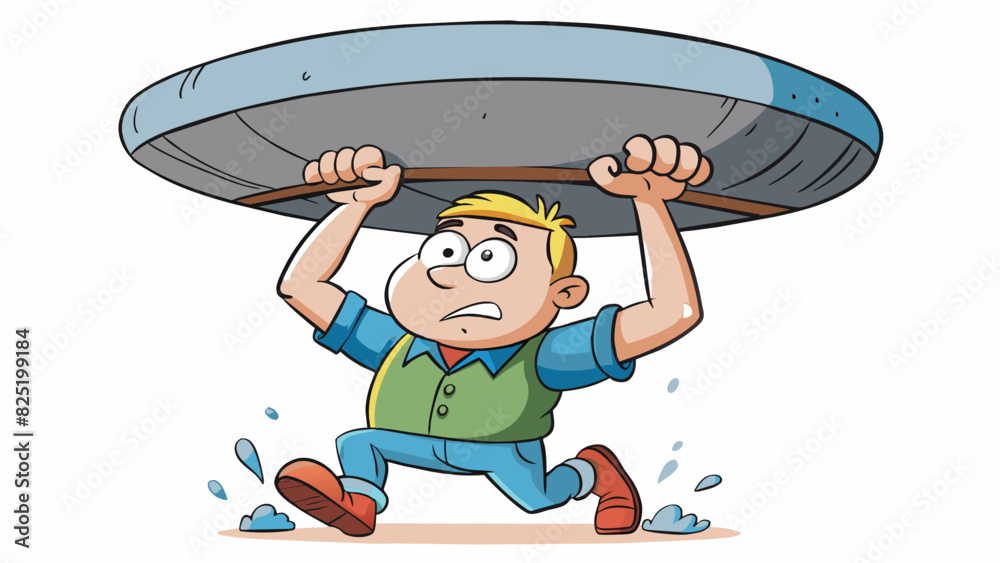 Poster A heavy weight held in a slippery hand causing it to constantly slip and make it challenging to hold on to. The smooth surface of the weight and the. Cartoon Vector.