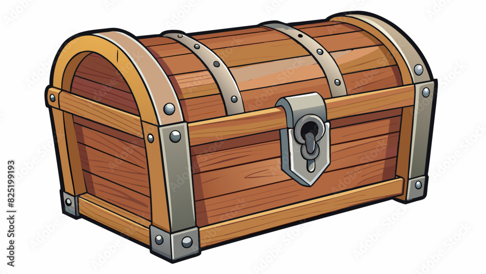 Poster A heavy wooden container with a lid that is often used for storage or shipping purposes featuring large metal handles and a rusted lock.. Cartoon Vector.