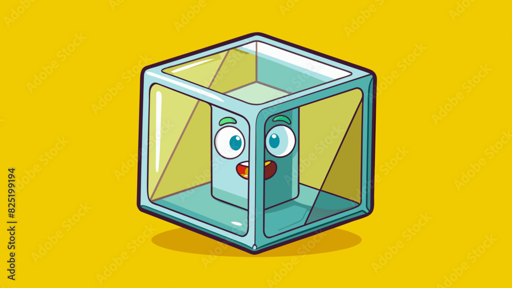 Poster A hollow transparent cube made of glass with no objects or designs inside.. Cartoon Vector.