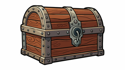 A heavy weathered chest made of dark wood and adorned with intricate carvings and metal handles.. Cartoon Vector.