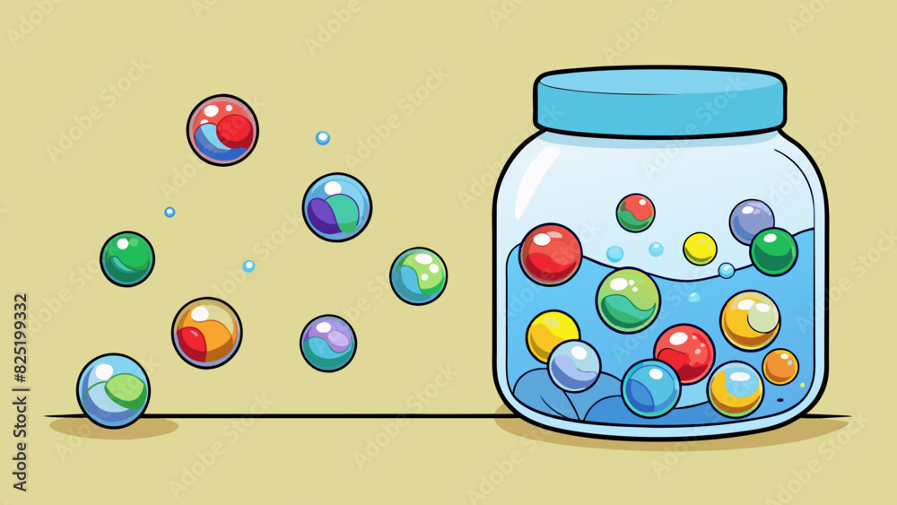 Aufkleber a jar is filled with five marbles of different sizes and colors. two more marbles are dropped into t