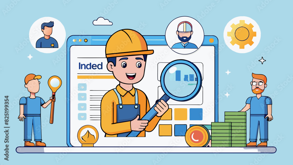 Poster A key feature of Indeed is its advanced search filters allowing users to narrow down their job search by industry location salary and other. Cartoon Vector.