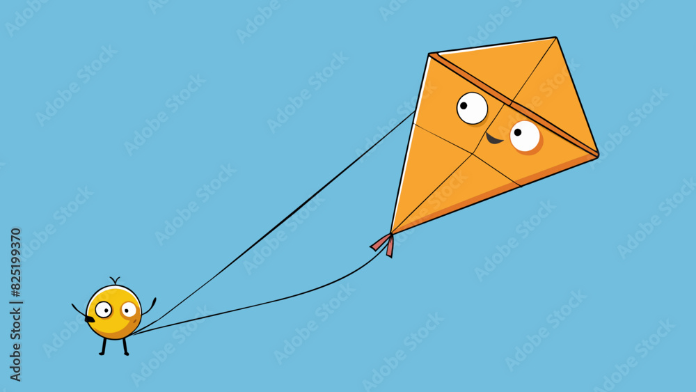 Poster A kite and its string The string tugs and guides the kite allowing it to soar high in the sky. The kite trusts the string to keep it grounded and help. Cartoon Vector.