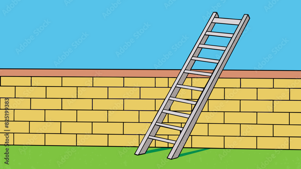 Poster A ladder leaning against a wall showing a clear plan for reaching a higher goal or objective. Its characteristics include stability and a clear path. Cartoon Vector.