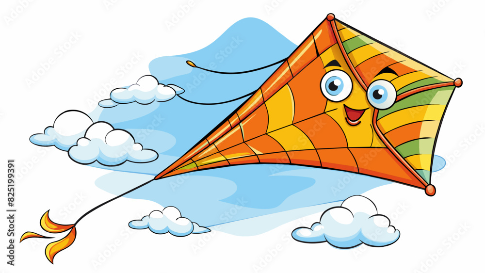 Poster a kite soaring high in the air with its vibrant tail trailing behind dancing and twirling as it catc