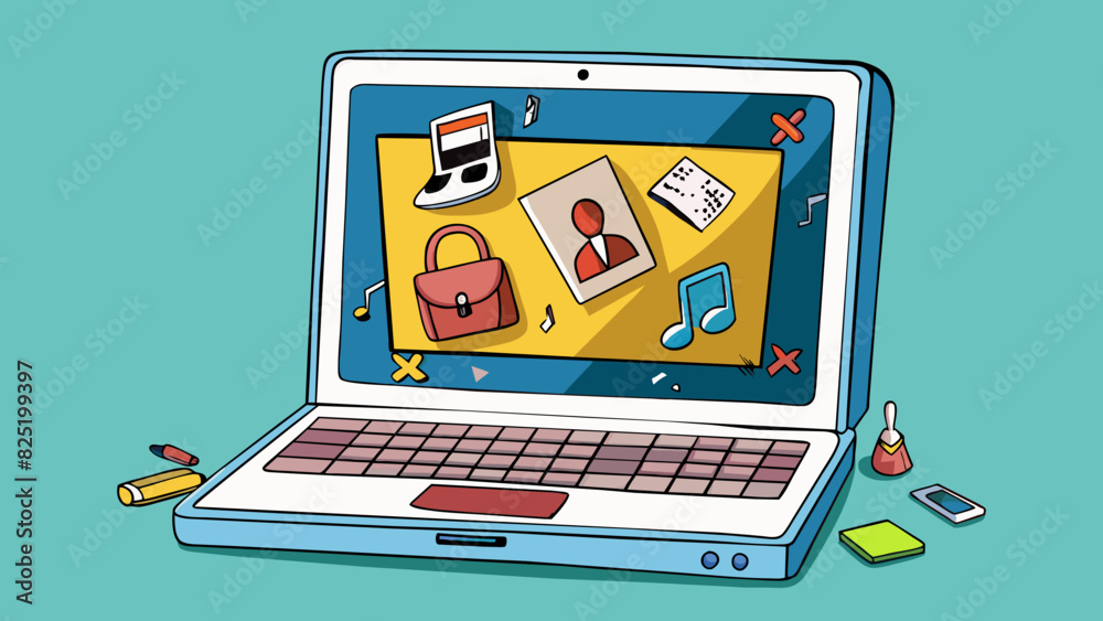 Poster a laptop with a cracked screen and missing keys found in a high school locker. the laptop has sticke