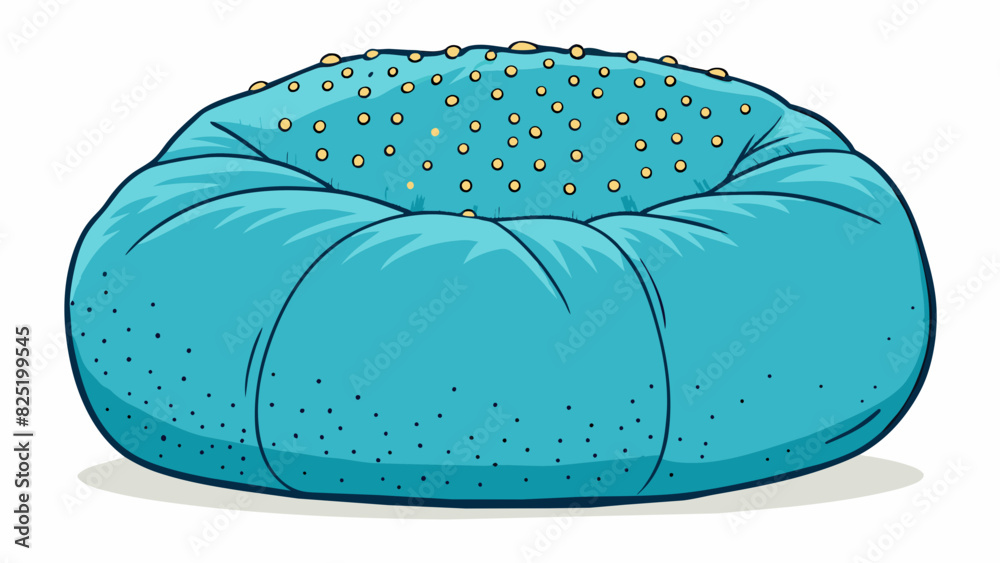 Poster a large puffy bean bag seat that is perfect for lounging in a playroom or dorm room. it is filled wi