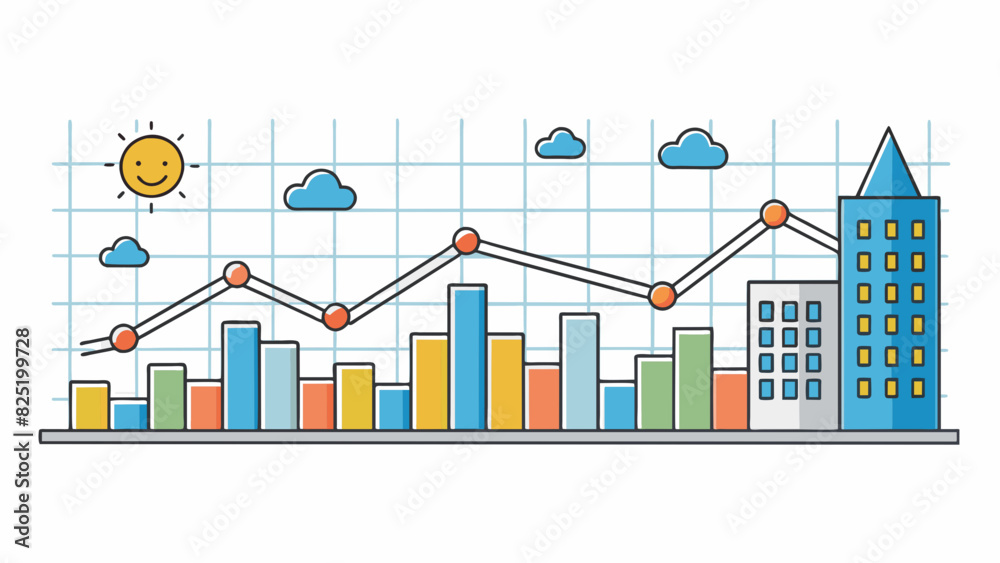 Poster A line graph showing the temperature fluctuations in a city over the course of a week. The xaxis represents the days of the week and the yaxis. Cartoon Vector.