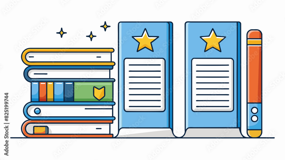 Poster A list of recommended books each with a short summary and a star rating next to it. This list is characterized by its informational nature and its. Cartoon Vector.