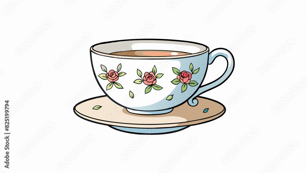 Poster a little white tea cup with a dainty handle and a delicate floral pattern perfect for sipping a warm