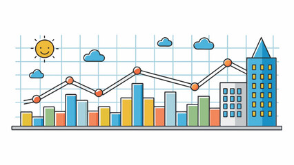 A line graph showing the temperature fluctuations in a city over the course of a week. The xaxis represents the days of the week and the yaxis. Cartoon Vector.
