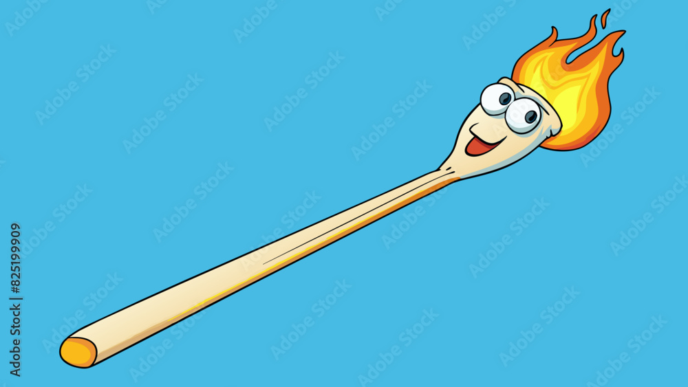 Poster a long thin match made from a white waxed material is lit and glowing bright orange at the tip.. car