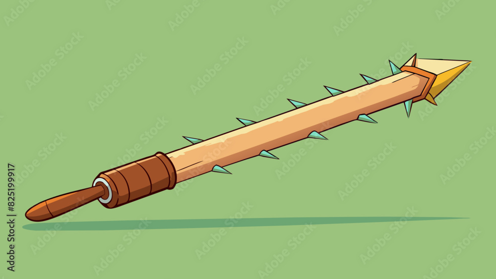 Fototapete a long thin object with a sharp tip and serrated edges. it has a wooden handle and leaves a visible 