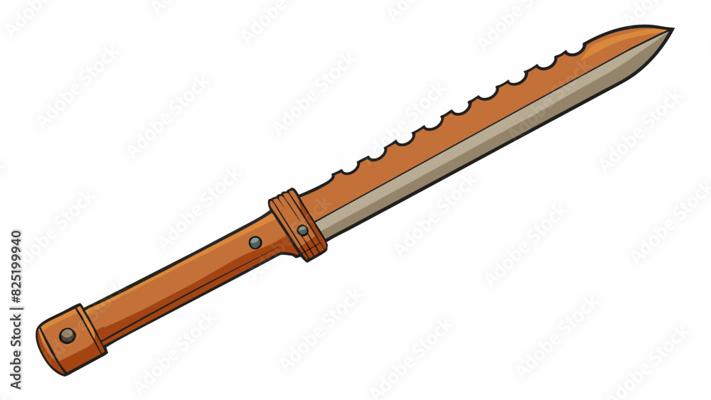 Poster A long wooden tool with a sharp blade at one end used for chopping and ting food.. Cartoon Vector.